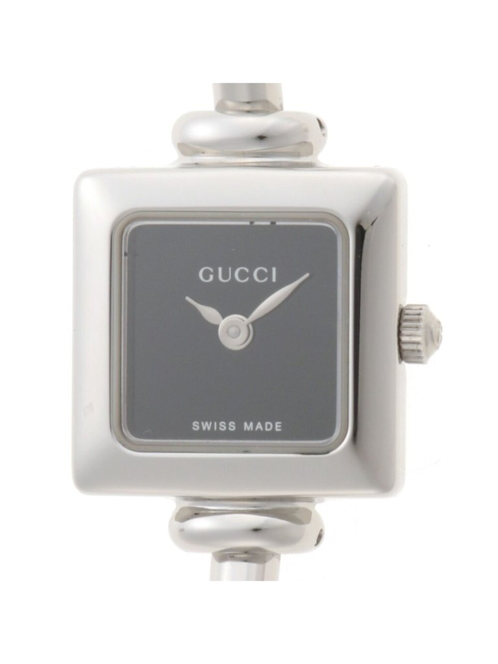 Gucci Bangle Watch Square SS Stainless Steel Black Dial Quartz
